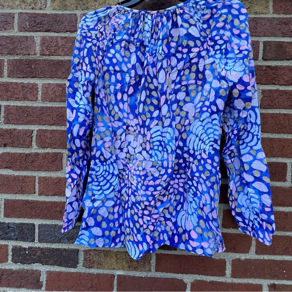 Lilly Pulitzer 23646 Willa Blouse Long Sleeve Tunic Size Medium Blue - Picture 4 of 7